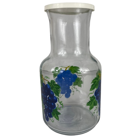 Vintage Cottage-core Blown Glass Painted Grape Juice Lid Vines Indonesian Large - Picture 4 of 12